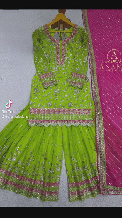 Designer Pakistani Sharara Suit With Heavy Work