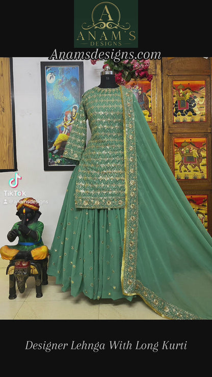 Designer Lehnga With Long Kurti (3pcs)