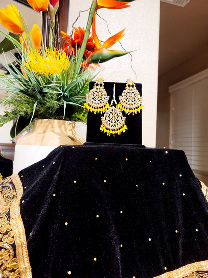 Kundan beaded and Pippal Patti Earrings & Tikka set
