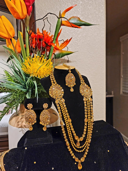 Long layered necklace and Earrings set with Tikka