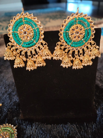 Oversized Studs with Five Drop Jhumkis