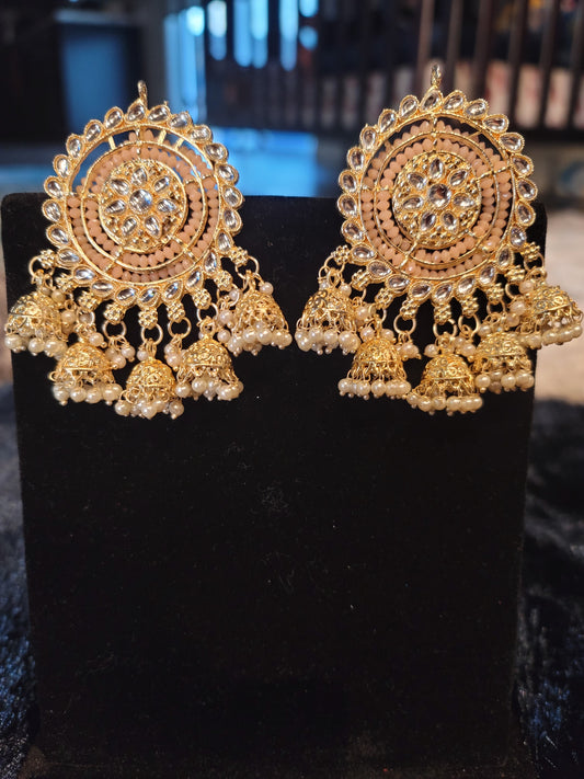 Oversized Studs with Five Drop Jhumkis
