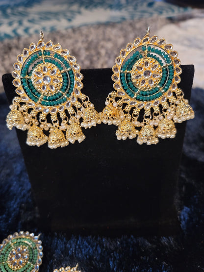 Oversized Studs with Five Drop Jhumkis