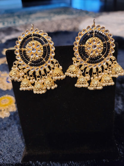 Oversized Studs with Five Drop Jhumkis