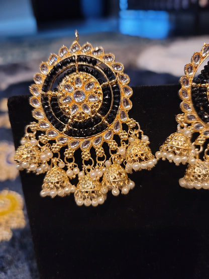 Oversized Studs with Five Drop Jhumkis