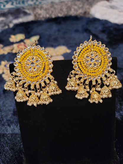 Oversized Studs with Five Drop Jhumkis
