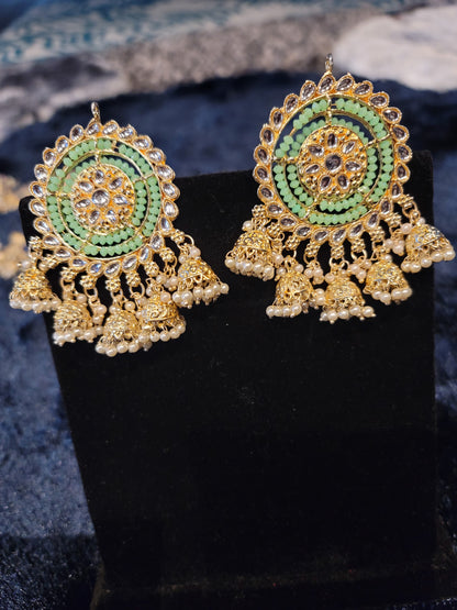 Oversized Studs with Five Drop Jhumkis