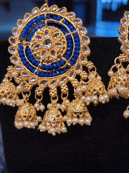 Oversized Studs with Five Drop Jhumkis