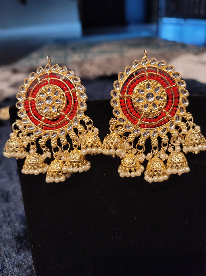 Oversized Studs with Five Drop Jhumkis