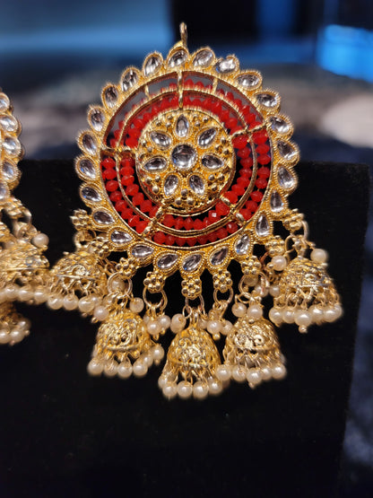 Oversized Studs with Five Drop Jhumkis