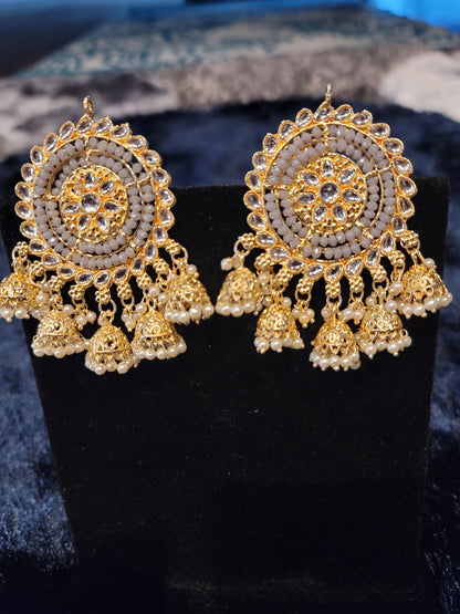 Oversized Studs with Five Drop Jhumkis