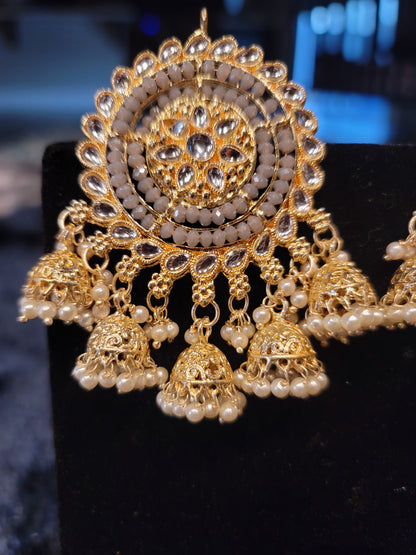 Oversized Studs with Five Drop Jhumkis