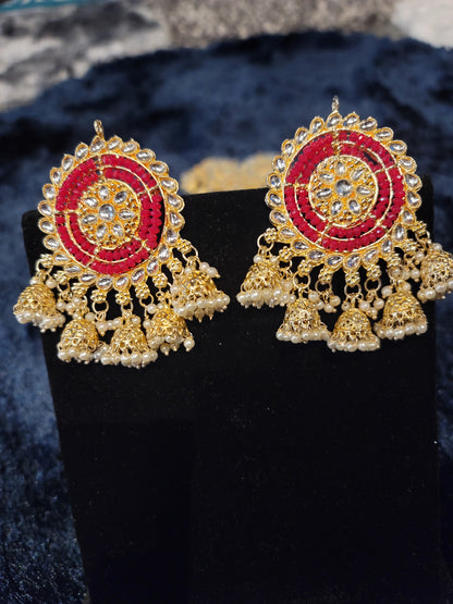 Oversized Studs with Five Drop Jhumkis