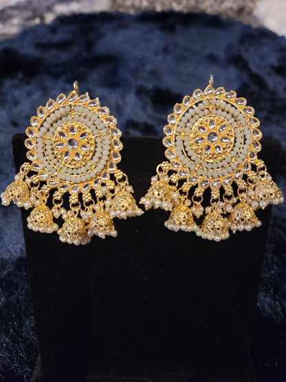 Oversized Studs with Five Drop Jhumkis