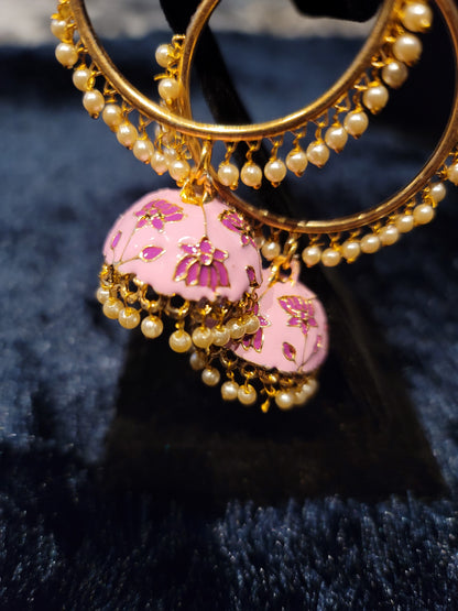 Meenakari oversized Bali Jhumka Earrings set