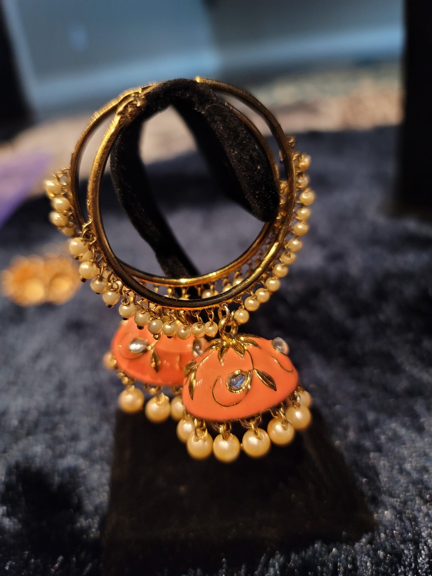 Meenakari oversized Bali Jhumka Earrings set