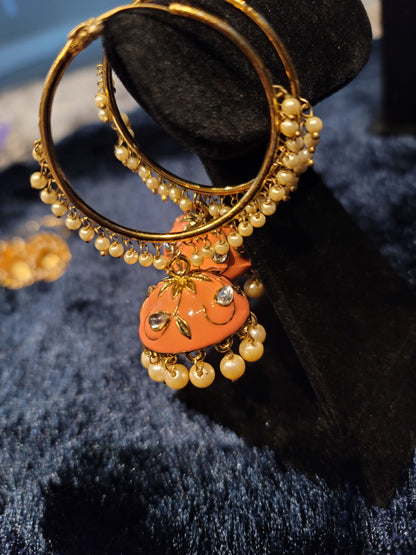 Meenakari oversized Bali Jhumka Earrings set