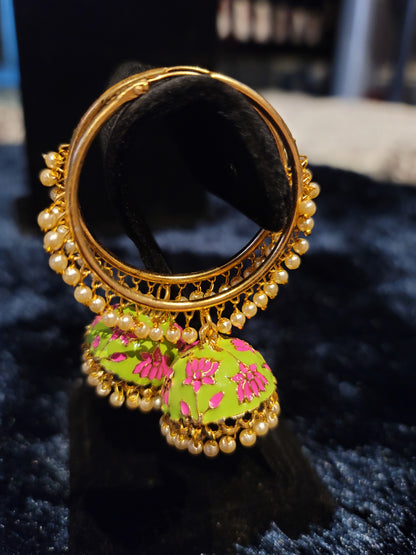 Meenakari oversized Bali Jhumka Earrings set