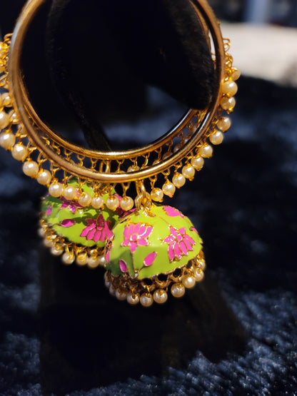 Meenakari oversized Bali Jhumka Earrings set