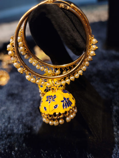 Meenakari oversized Bali Jhumka Earrings set