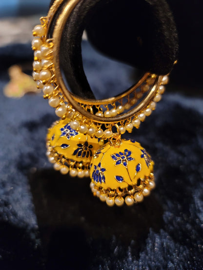 Meenakari oversized Bali Jhumka Earrings set
