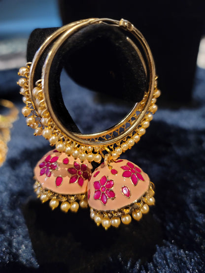 Meenakari oversized Bali Jhumka Earrings set