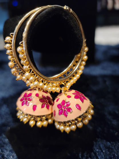 Meenakari oversized Bali Jhumka Earrings set