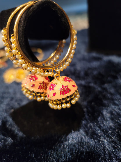 Meenakari oversized Bali Jhumka Earrings set