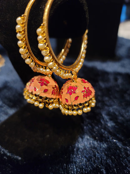Meenakari oversized Bali Jhumka Earrings set