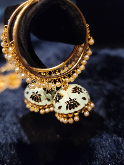 Meenakari oversized Bali Jhumka Earrings set
