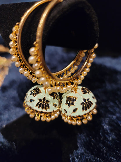 Meenakari oversized Bali Jhumka Earrings set