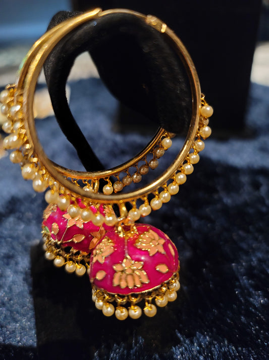 Meenakari oversized Bali Jhumka Earrings set