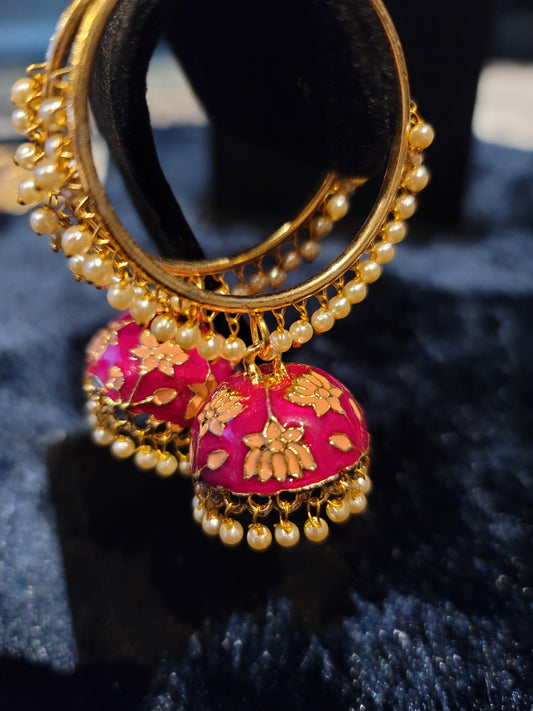 Meenakari oversized Bali Jhumka Earrings set