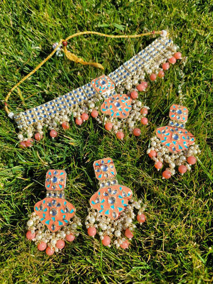 High Quality & Very Lightweight Meenakari Choker Set