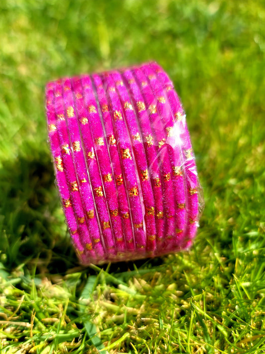 Fancy Glass Bangles (Hot Pink)