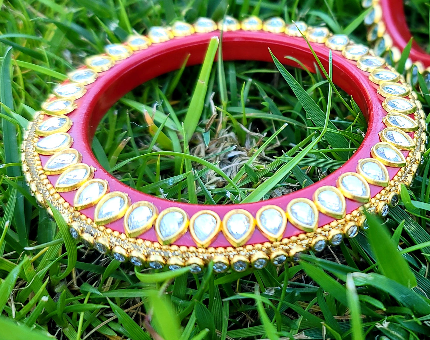 Hand Crafted Zinc Stoned  Acrylic Bangles (Kada) Set