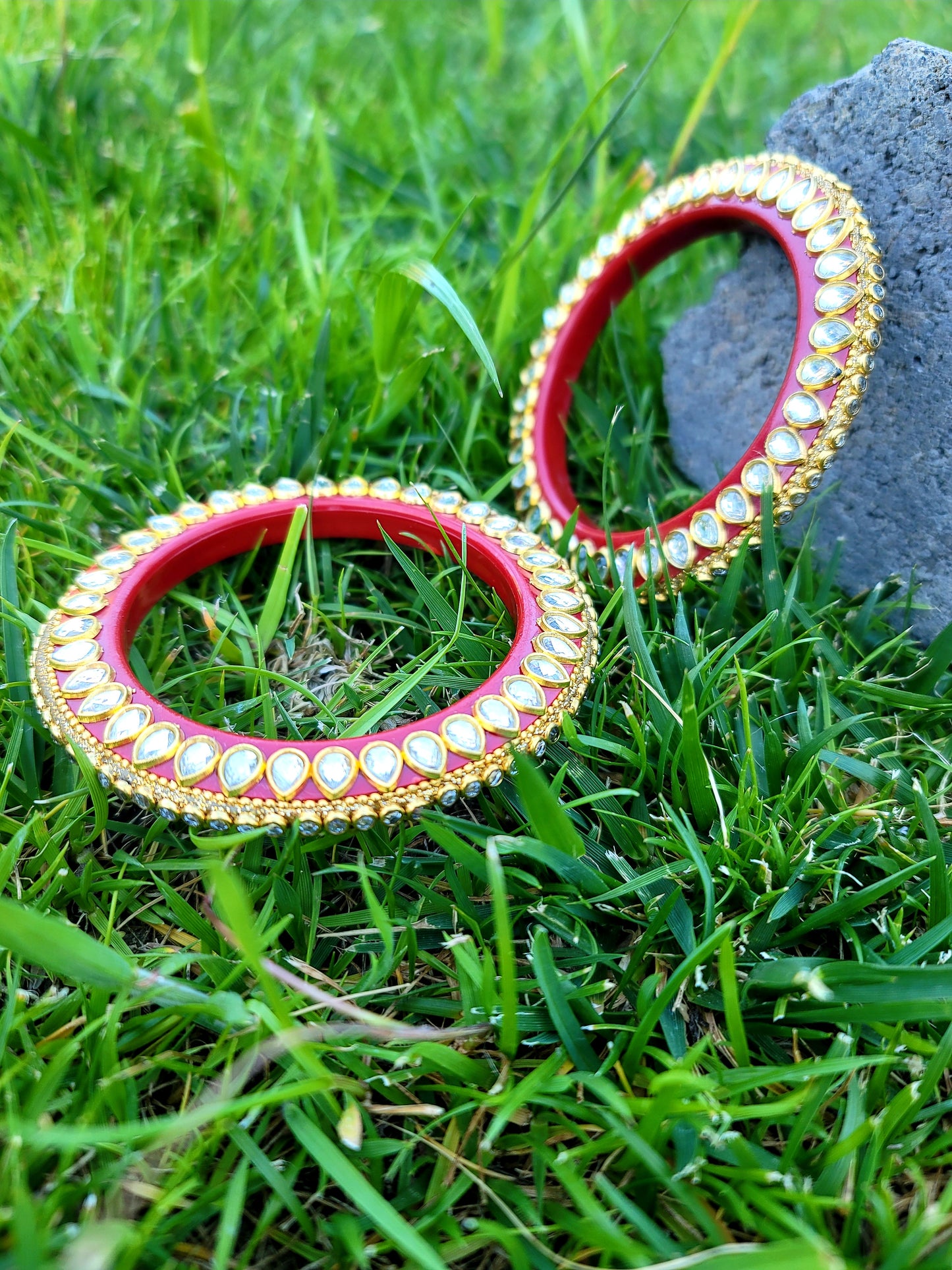 Hand Crafted Zinc Stoned  Acrylic Bangles (Kada) Set