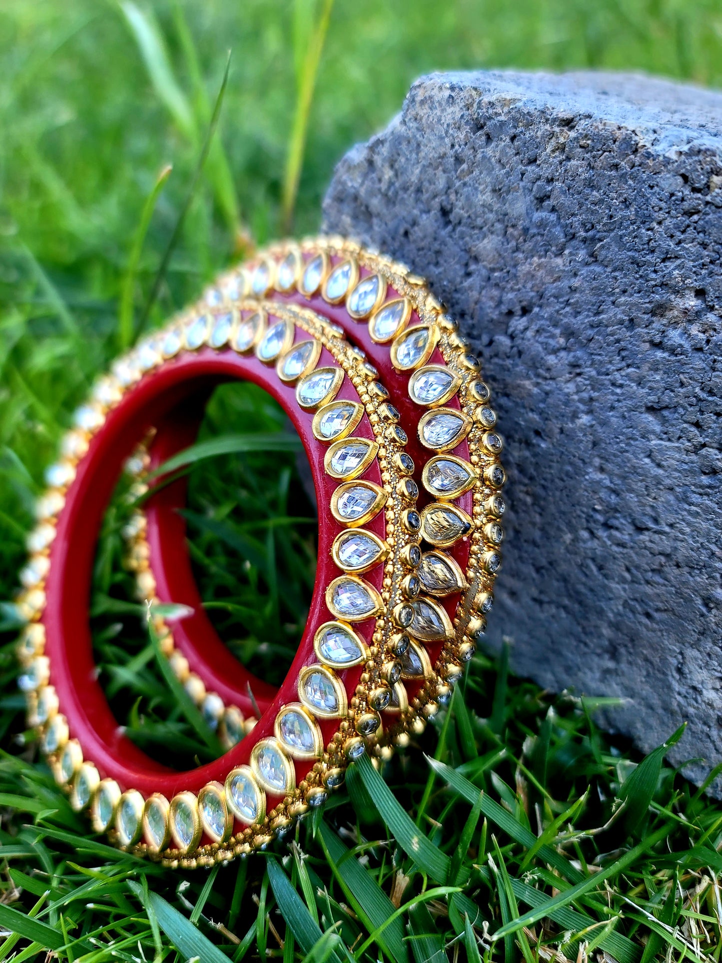 Hand Crafted Zinc Stoned  Acrylic Bangles (Kada) Set