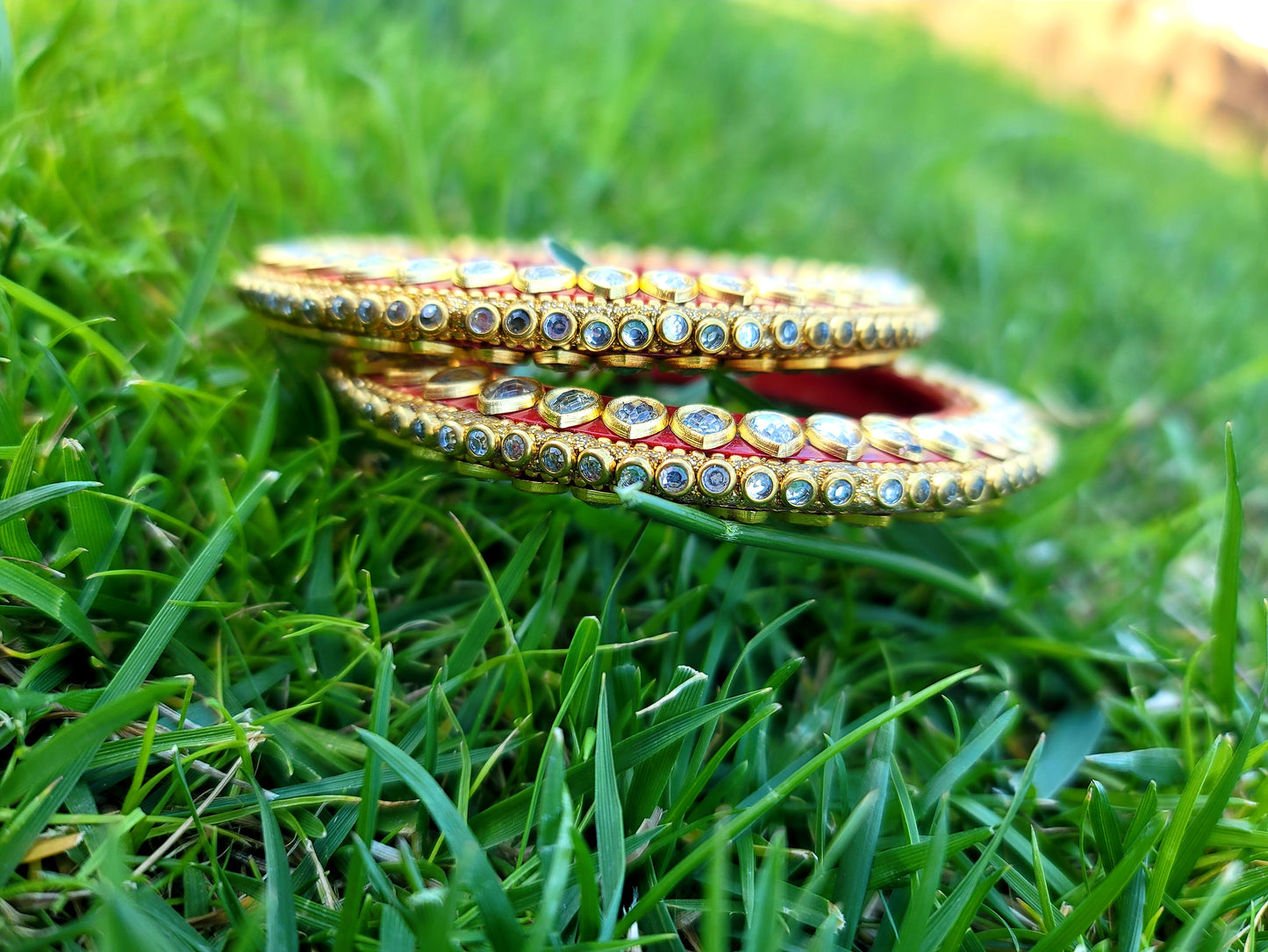 Hand Crafted Zinc Stoned  Acrylic Bangles (Kada) Set