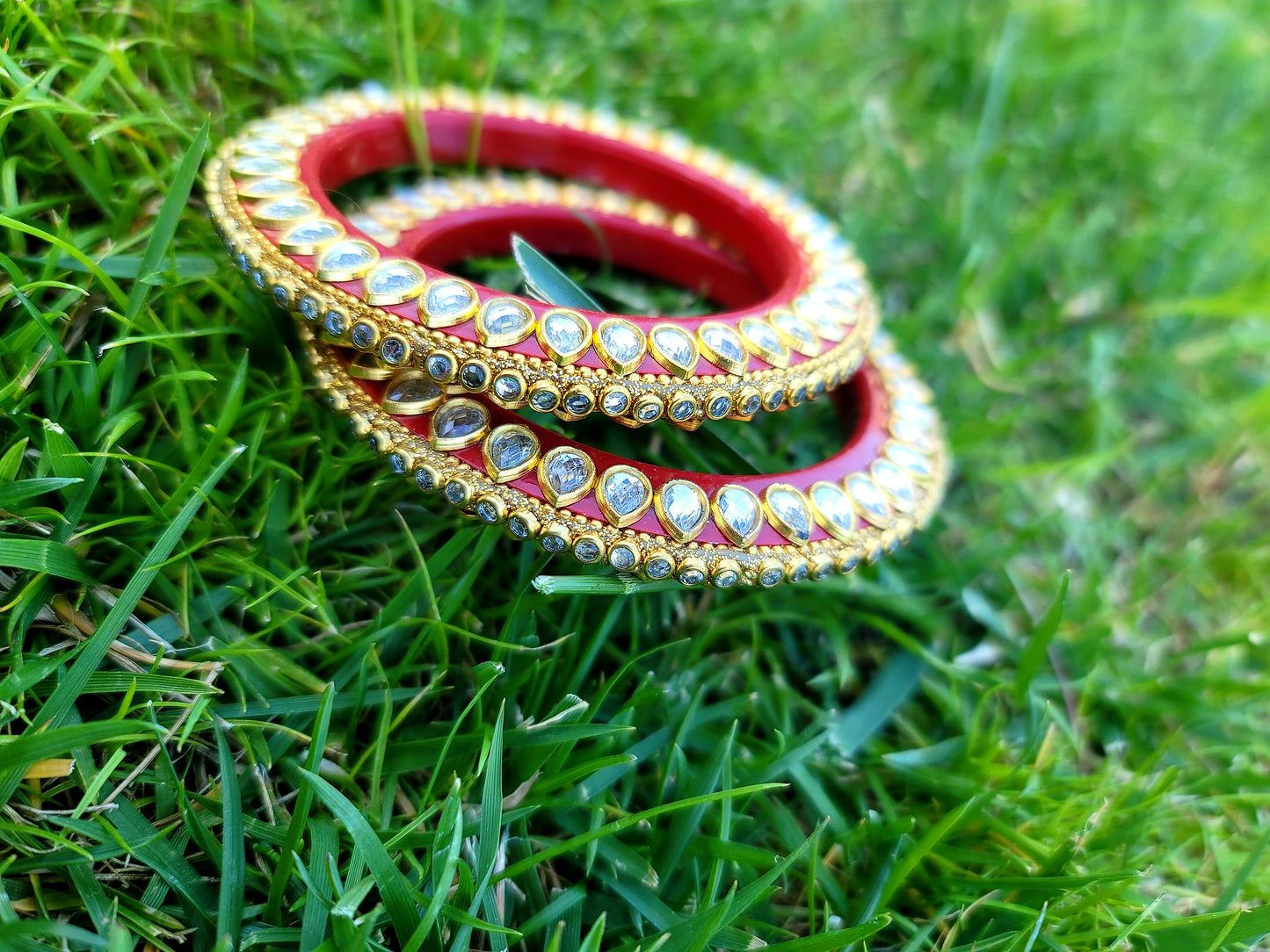 Hand Crafted Zinc Stoned  Acrylic Bangles (Kada) Set