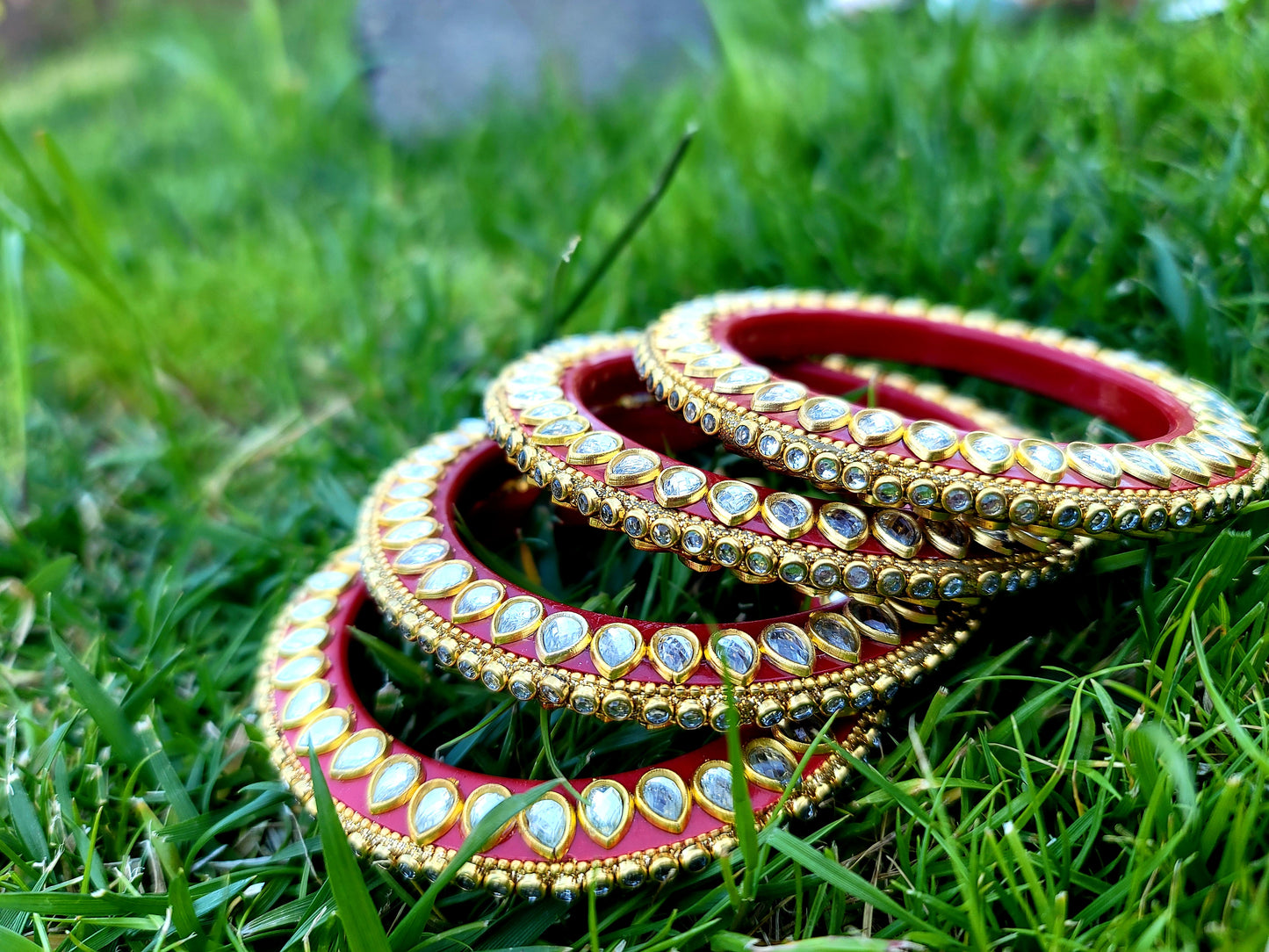 Hand Crafted Zinc Stoned  Acrylic Bangles (Kada) Set