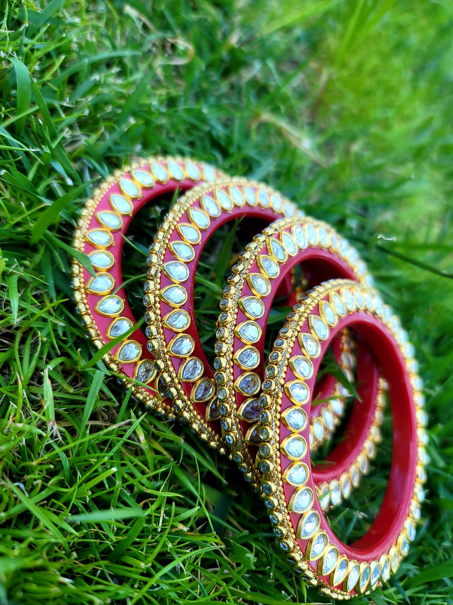 Hand Crafted Zinc Stoned  Acrylic Bangles (Kada) Set