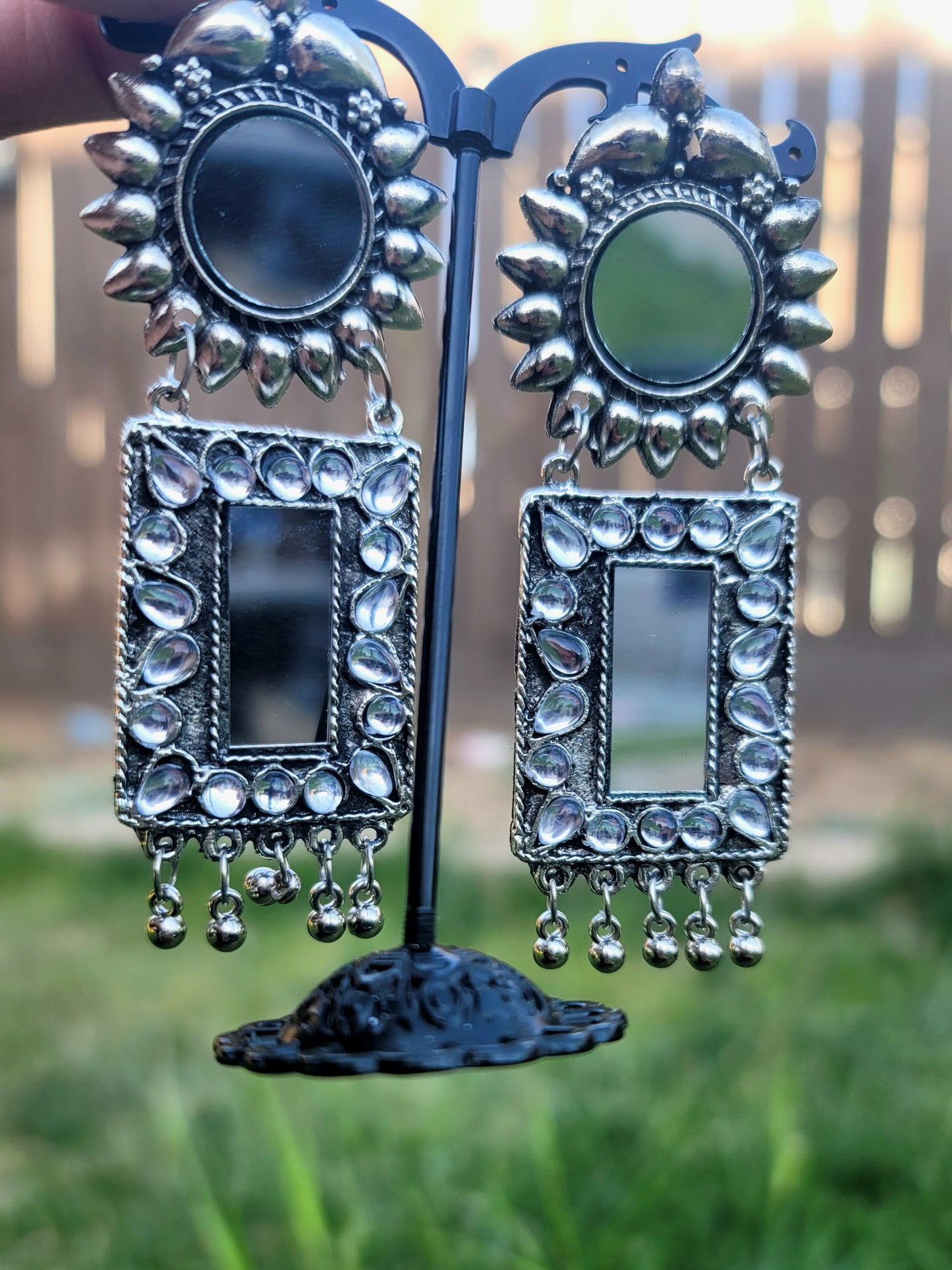 German Oxidized Mirror Earrings