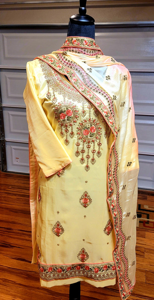 Designer Boutique Piece Punjabi Suit (Yellow)