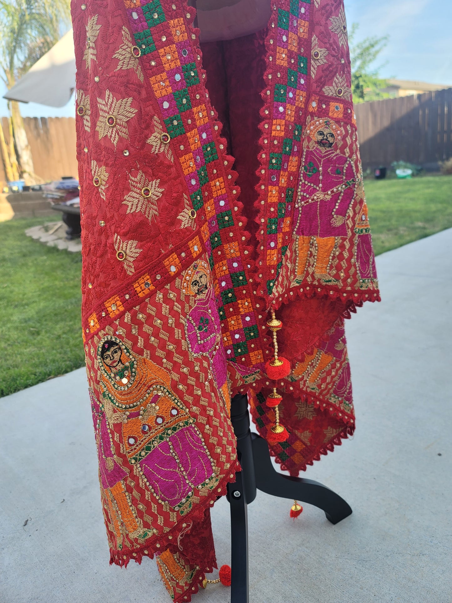 Bride & Groom Designed Hand Embroidered Fulkari Dupatta