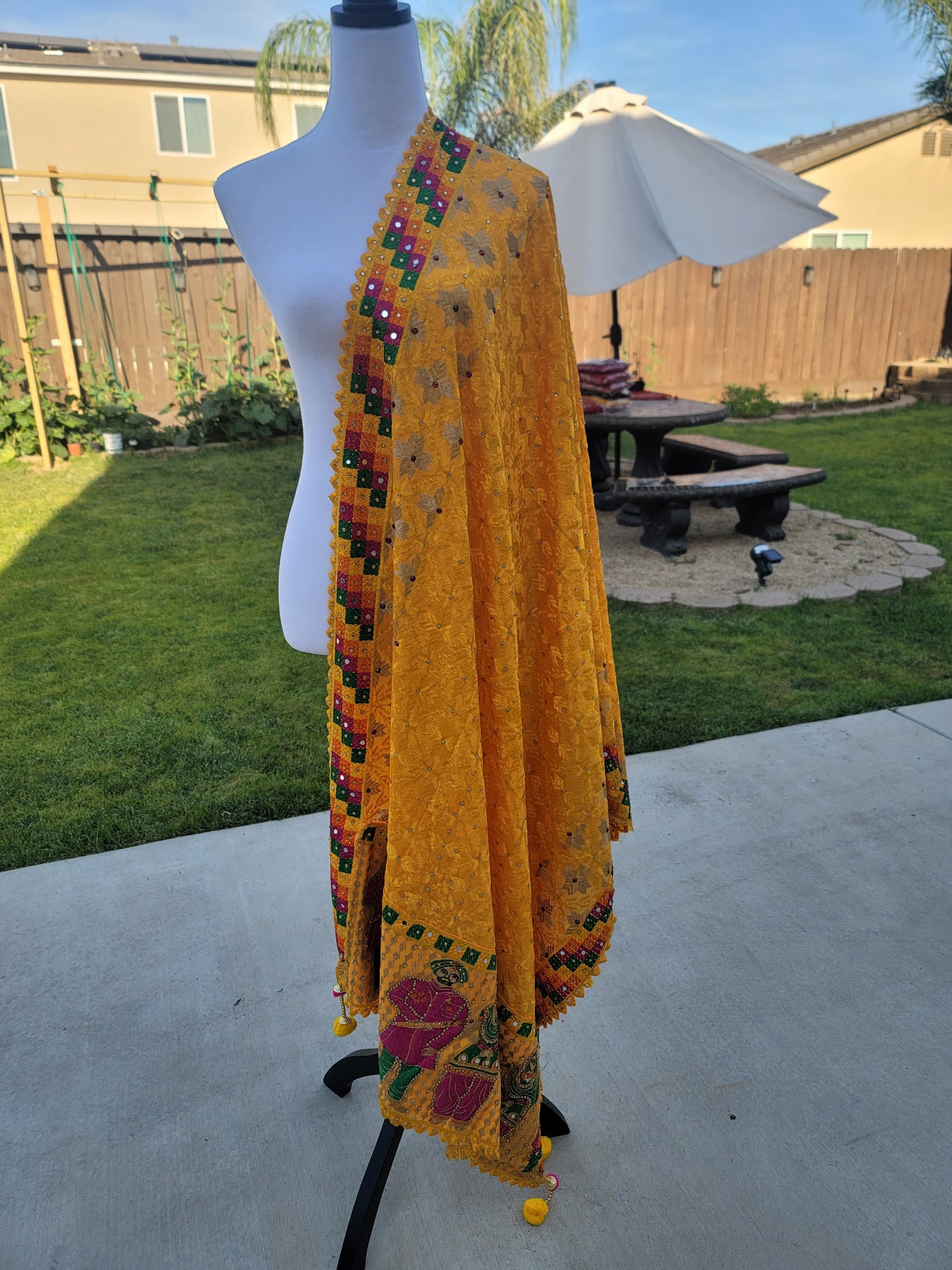 Bride & Groom Designed Hand Embroidered Fulkari Dupatta