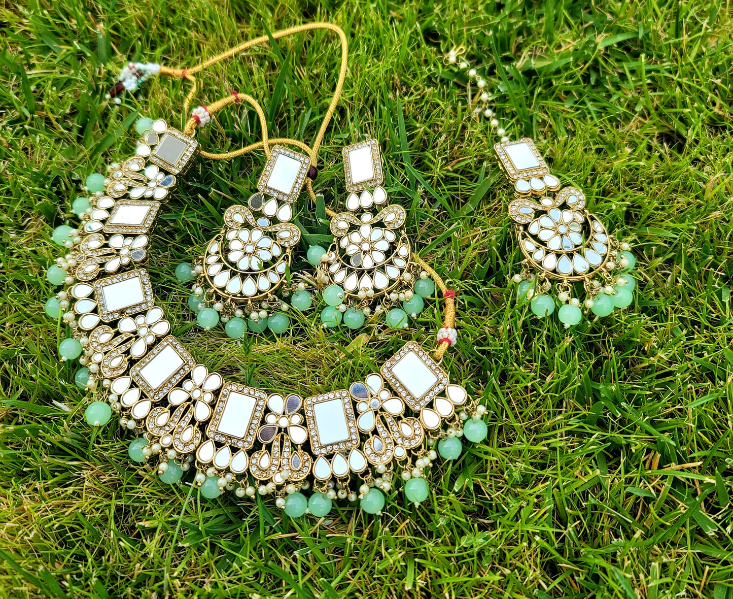 Mirror Necklace Set With American Diamond