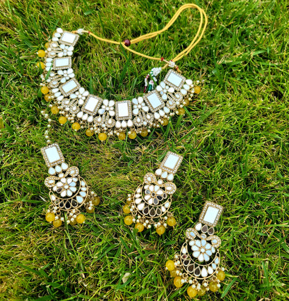 Mirror Necklace Set With American Diamond