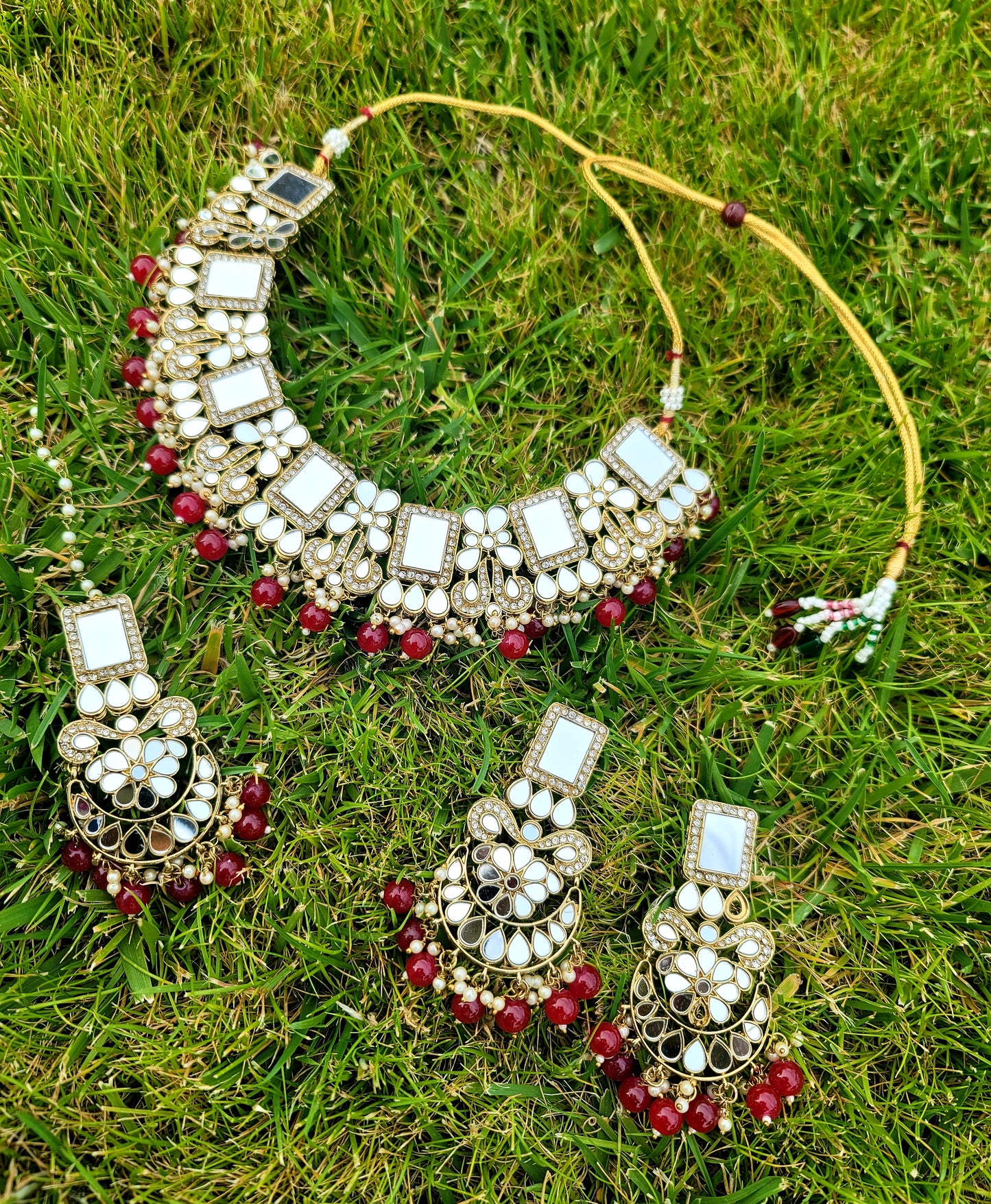 Mirror Necklace Set With American Diamond