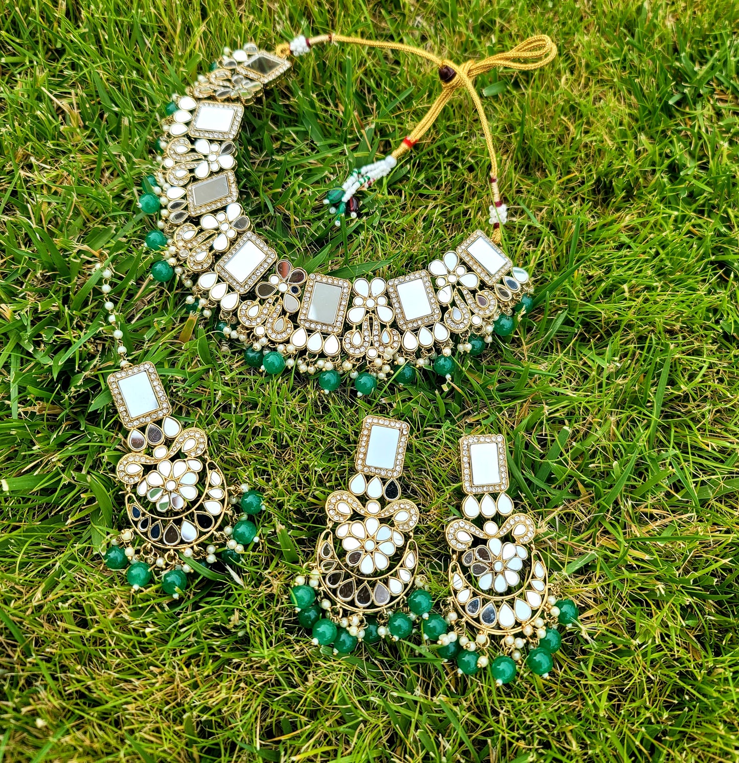 Mirror Necklace Set With American Diamond